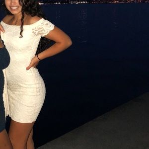 strapless white lace dress